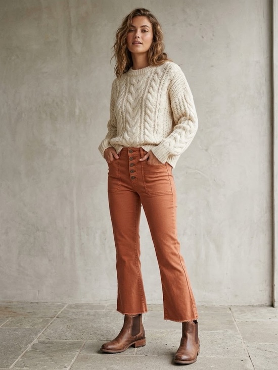 FRYE AND CO. Denim - FRYE & CO Cropped Flare Denim Pants Terracotta Raw Hem Size 8